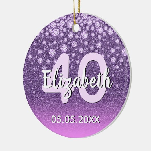 40e verjaardag diamant glitter paars roze keramisch ornament (Links)