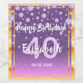 40e verjaardag diamant glitter paars roze wijn etiket (Enkel label)