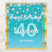 40e verjaardag diamanten glitter blauwgroen blauw wijn etiket (Enkel label)