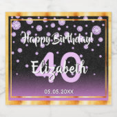 40e verjaardag diamanten glitter paars zwart sparkling wijnetiket (Enkel label)