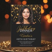 40e verjaardag Diner Goud en Zwart Foto Kaart