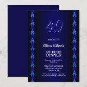 40e verjaardag Dinner Black en Blue Party Kaart (Voorkant / Achterkant)