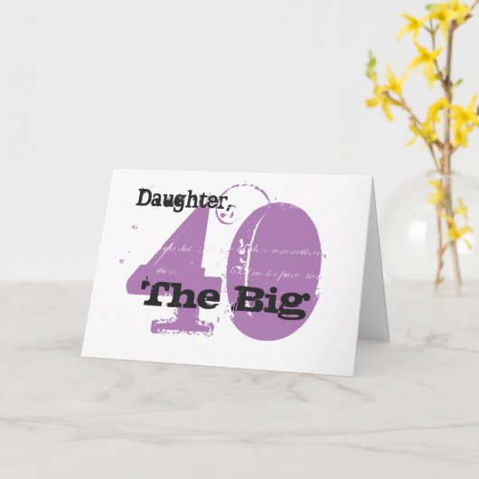 40e verjaardag dochter, zwart & mauve tekst, wit. kaart (Gele Bloem)