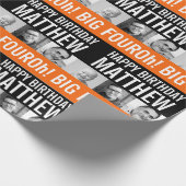 40e verjaardag drie foto's zwart en sinaasappel st cadeaupapier (Hoek)