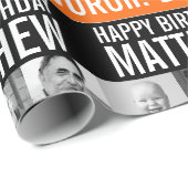 40e verjaardag drie foto's zwart en sinaasappel st cadeaupapier (Rol Hoek)