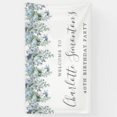 40e verjaardag Dusty Blue Floral Welkom Spandoek (Verticaal)