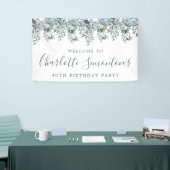 40e verjaardag Dusty Blue Floral Welkom Spandoek (Beurs)