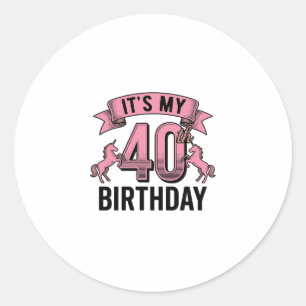 40e Verjaardag Eenhoorn Vintage Gravure Ontwerp_1 Ronde Sticker