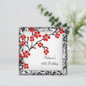 40e verjaardag Elegant Asian Red Flowers White Kaart (Staand voorkant)