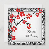 40e verjaardag Elegant Asian Red Flowers White Kaart (Voorkant)
