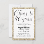 40e verjaardag Elegant Black and Gold Glitter Part Kaart (Voorkant)