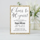 40e verjaardag Elegant Black and Gold Glitter Part Kaart (Staand voorkant)