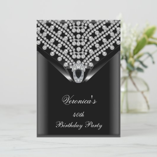 40e verjaardag Elegant Black Diamonds 2 Kaart (Staand voorkant)