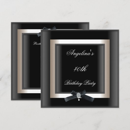 40e verjaardag Elegant Black White Jewel Bow Kaart (Voorkant / Achterkant)