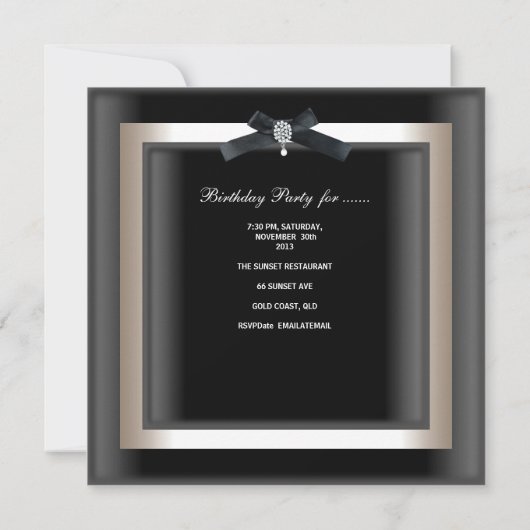 40e verjaardag Elegant Black White Jewel Bow Kaart (Achterkant)