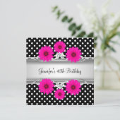 40e verjaardag Elegant Black White spot roze flora Kaart (Staand voorkant)