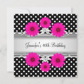 40e verjaardag Elegant Black White spot roze flora Kaart (Voorkant)