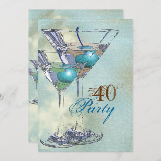 40e verjaardag elegant blauw bruin kaart (Voorkant / Achterkant)