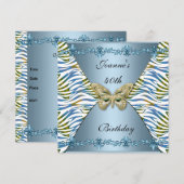 40e verjaardag Elegant Blue Animal Stripe Butterfl Kaart (Voorkant / Achterkant)