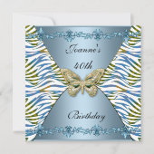 40e verjaardag Elegant Blue Animal Stripe Butterfl Kaart (Voorkant)