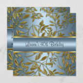 40e verjaardag Elegant Blue Gold Floral Kaart (Voorkant / Achterkant)