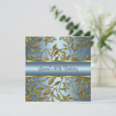 40e verjaardag Elegant Blue Gold Floral Kaart (Staand voorkant)