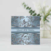 40e verjaardag Elegant Blue Silver Floral Kaart (Staand voorkant)