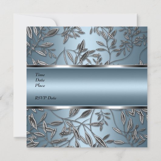 40e verjaardag Elegant Blue Silver Floral Kaart (Achterkant)