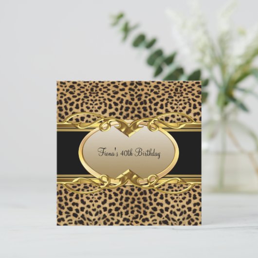 40e verjaardag Elegant Classy Gold Black Leopard Kaart (Staand voorkant)