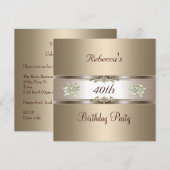 40e verjaardag Elegant Coffee Cream Biege Invite Kaart (Voorkant / Achterkant)