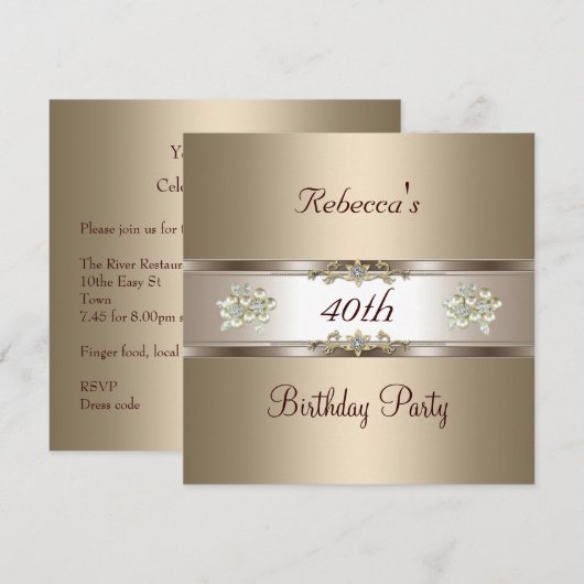 40e verjaardag Elegant Coffee Cream Biege Invite Kaart (Voorkant / Achterkant)