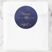40e verjaardag elegant donkerblauw en goud ronde sticker (Tas)