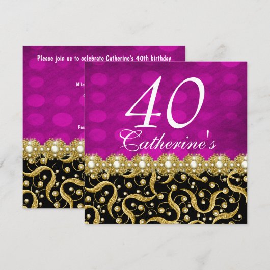 40e verjaardag elegant elke leeftijd roze kaart (Voorkant / Achterkant)