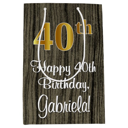 40e verjaardag: Elegant Faux Gold Look #, Faux Woo Medium Cadeauzakje (Voorkant)