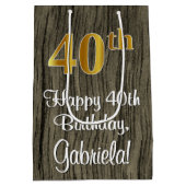 40e verjaardag: Elegant Faux Gold Look #, Faux Woo Medium Cadeauzakje (Achterkant)