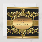 40e verjaardag Elegant Gold Black Floral Kaart (Voorkant)