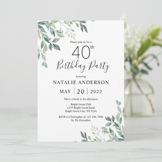 40e verjaardag Elegant Green Eucalyptus Greenery Kaart (Staand voorkant)