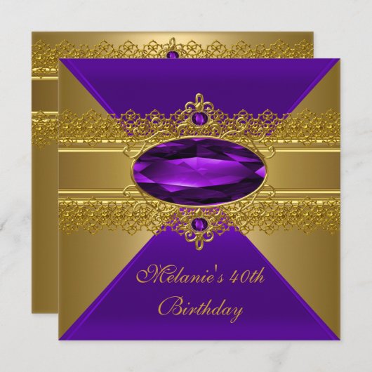 40e verjaardag Elegant kant Paarse Goud Kaart (Voorkant / Achterkant)