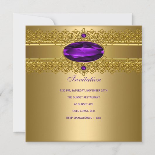 40e verjaardag Elegant kant Paarse Goud Kaart (Achterkant)