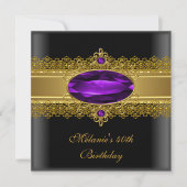 40e verjaardag Elegant kant zwart Paarse goud Kaart (Voorkant)