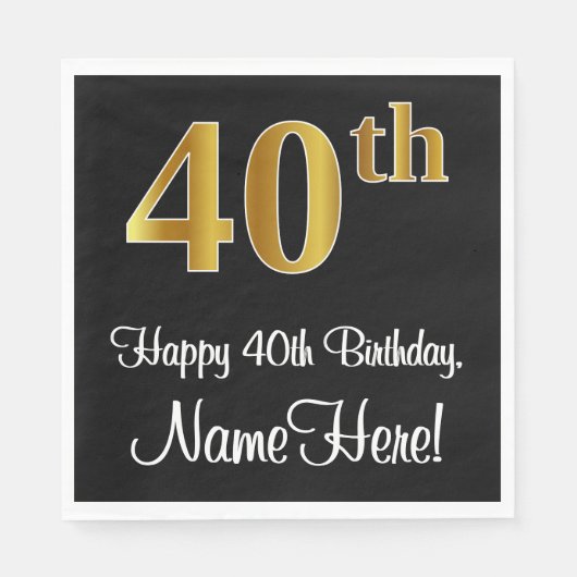 40e verjaardag ~ Elegant Luxe Faux Gold Look # Servet (Voorkant)