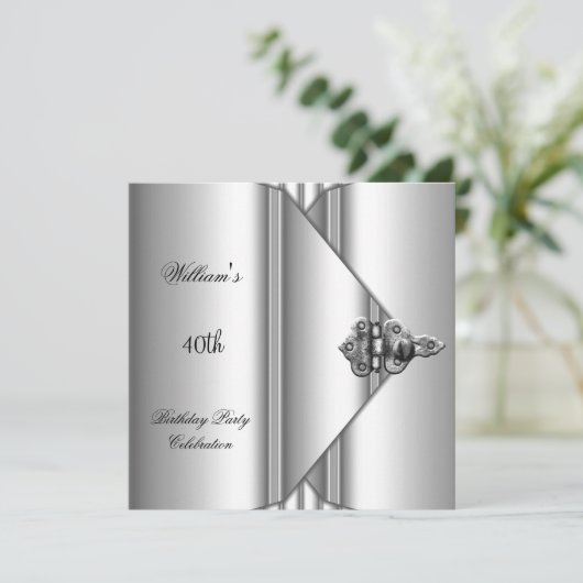 40e verjaardag Elegant Mannen Silver Grey Kaart (Staand voorkant)