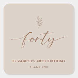 40e verjaardag Elegant Minimal Boho Vierkante Sticker