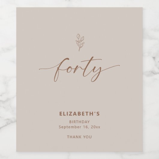 40e verjaardag Elegant Minimal Boho Wijn Etiket (Enkel label)
