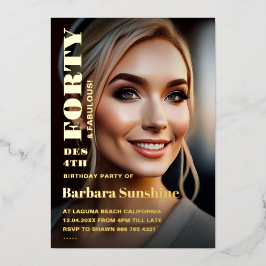 40e verjaardag Elegant Modern Magazine Goud Folie Uitnodiging (Voorkant)