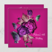 40e verjaardag Elegant Paarse roze rozen 3 Kaart (Voorkant / Achterkant)