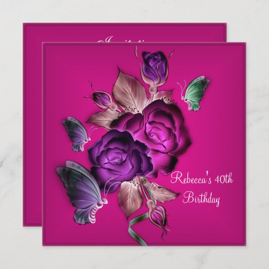 40e verjaardag Elegant Paarse roze rozen 3 Kaart (Voorkant / Achterkant)