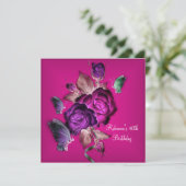 40e verjaardag Elegant Paarse roze rozen 3 Kaart (Staand voorkant)