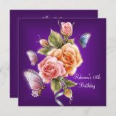 40e verjaardag Elegant Paarse roze rozen Kaart (Voorkant / Achterkant)