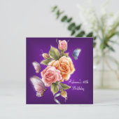 40e verjaardag Elegant Paarse roze rozen Kaart (Staand voorkant)